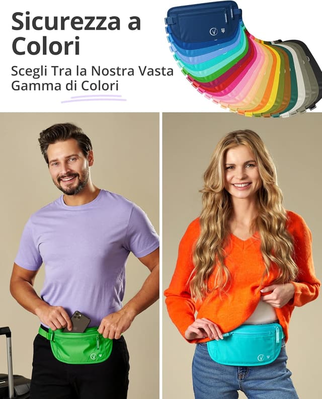 Detalle de Cintura portasoldi da viaggio nascosta con protezione RFID per passaporto e telefono