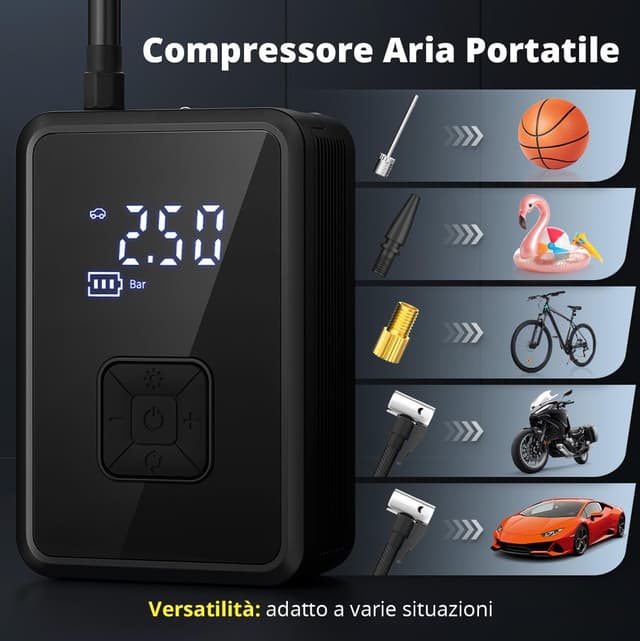 Thumbnail 6 de Oasser Mini Compressore Portatile 150 PSI con LCD e torcia