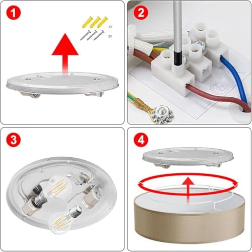 Thumbnail 8 de Madera Nieve plafón de techo redondo de tela Taupe 38 cm con 2 casquillos E27 (sin bombilla)