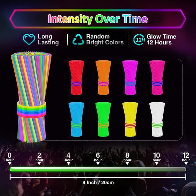 Detalle de Kimimara Knicklichter Party-Set für Kinder (100 Stück) – 7 Farben Leuchtstäbe mit 100 Verbindern