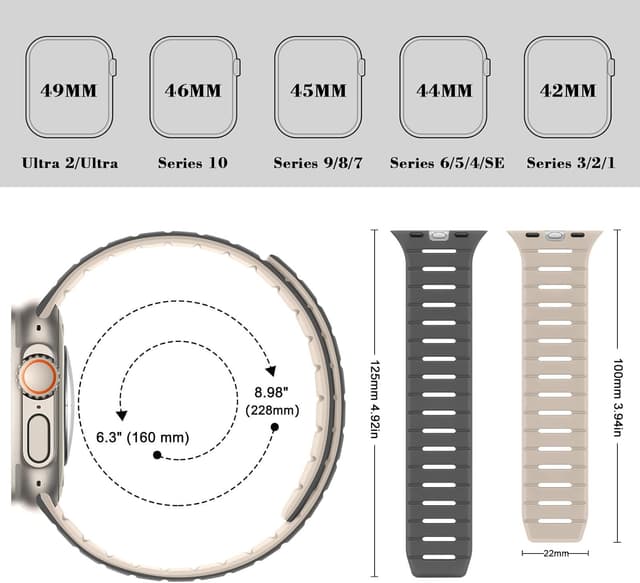 Detalle de HITZEE Double Sided Reversible Magnetic Strap for Apple Watch (Beige/Gray) – breathable soft silicone band