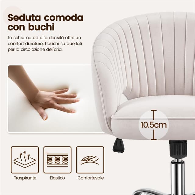 Detalle 2 de Yaheetech poltroncina ergonomica 360 gradi crema