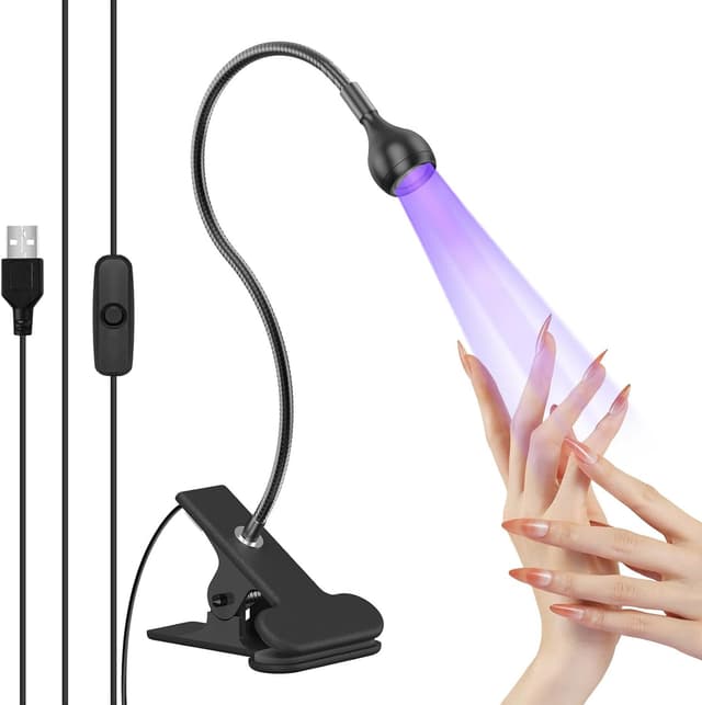 Detalle de AISEELY UV Nail Lamp (3W) with USB power, clip stand and 395nm violet light for curing glue