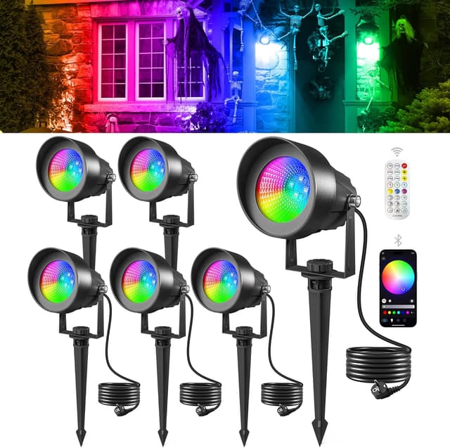 Detalle de T-SUN 6 Pezzi Faretto RGB da Giardino con Telecomando e controllo Bluetooth