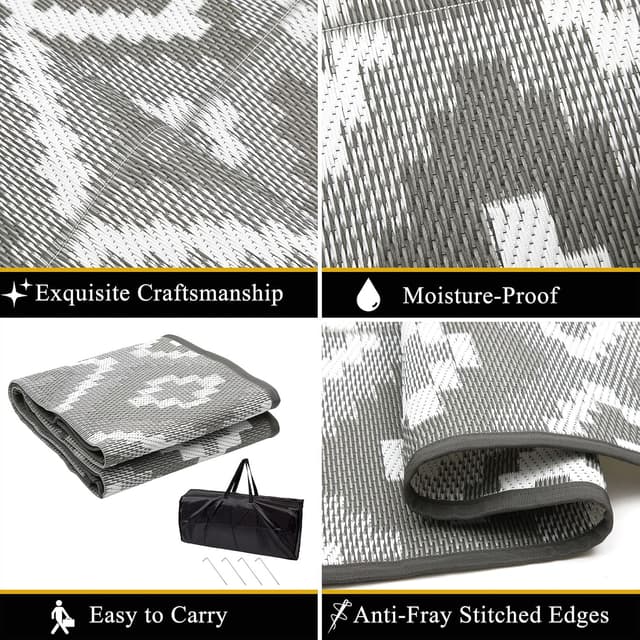 Detalle de Enyhom Outdoor Teppich wetterfest 180 x 270 cm – wendbare Terrassenmatte aus recyceltem Polypropylen