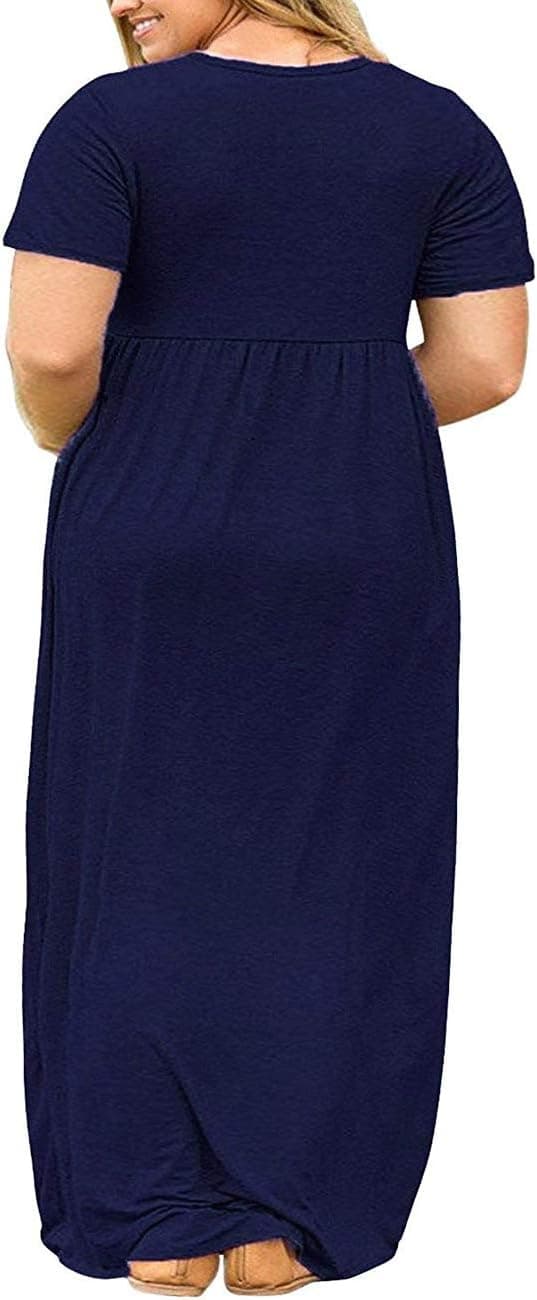 Detalle de Kancystore Women’s Plus Size Short Sleeve Maxi Dress with Pockets (XL–5X)