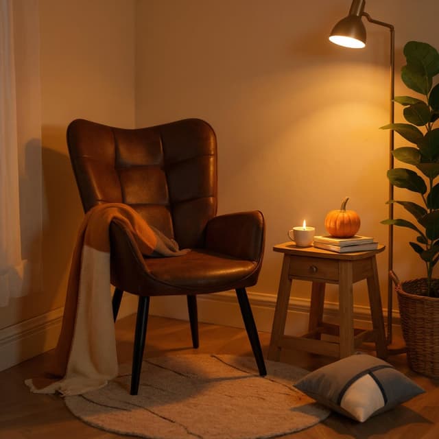 Thumbnail 1 de MEUBLE COSY Poltrona imbottita con braccioli e schienale alto in pelle scamosciata marrone