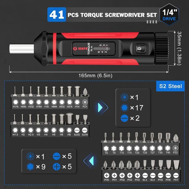 Detalle 2 de VANPO Drehmomentschraubendreher 1/4 Zoll 1–6 Nm