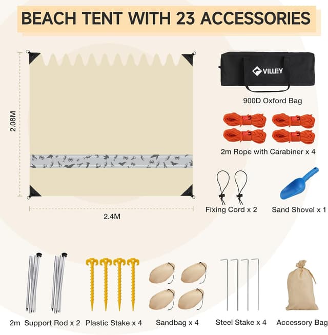 Detalle de VILLEY Tenda da Spiaggia Lycra 2,4 m ⛱