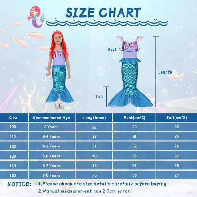 Detalle de Meerjungfrau Kostüm für Mädchen Set mit Perücke