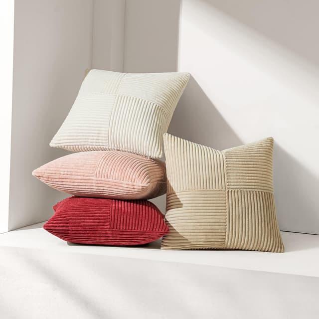 Detalle de MIULEE 2er-Set Kissenbezüge 40x60 cm Beige aus Kord – Patchwork-Design für Sofa & Boho-Deko