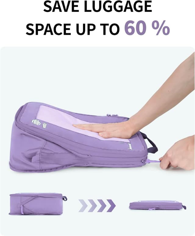 Detalle de ECOHUB 5-teiliger Kompressions-Koffer-Organizer im Set (Kompression Packing Cubes) – Hell Violett