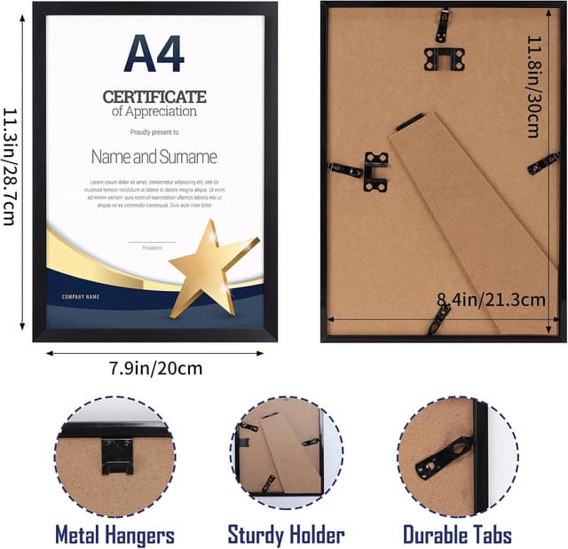 Detalle de EYMPEU 18-Pack Slim Black A4 Picture Frames for Posters, Artwork & Certificates