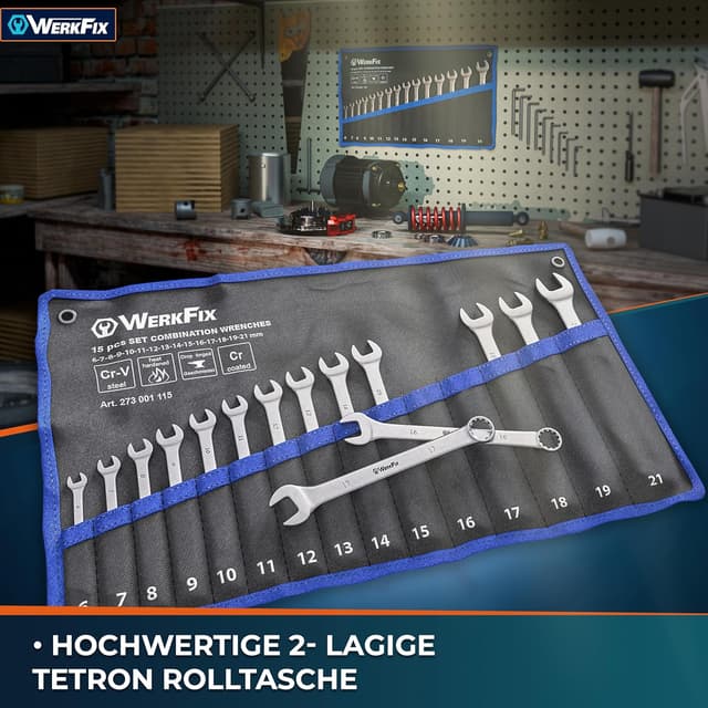 Detalle de WERKFIX Ring-Maulschlüssel Satz (15-tlg.) 6–21 mm aus CrV-Stahl