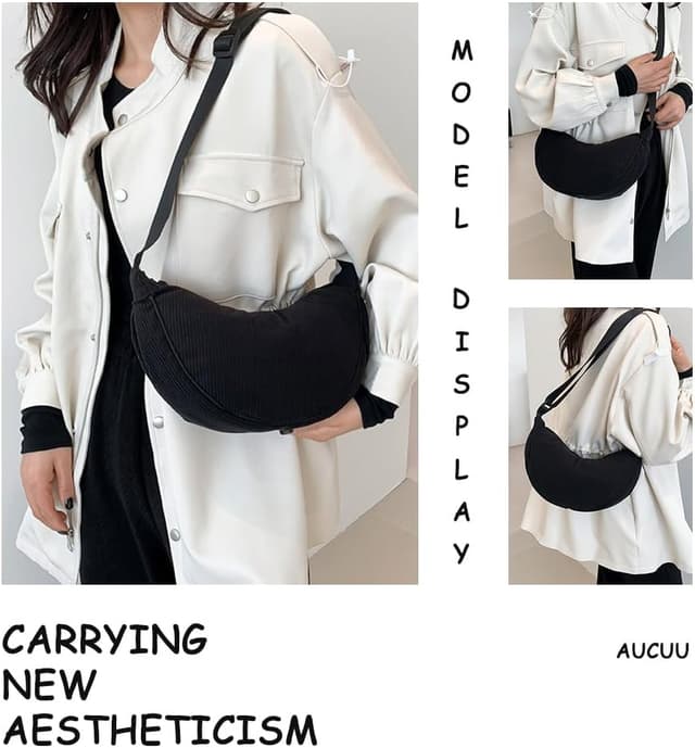 Thumbnail 6 de Aucuu Borsa a Tracolla in Nylon a Mezzaluna (messenger crossbody) con tracolla regolabile