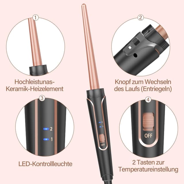 Detalle 2 de BESTOPE PRO 5-in-1 Lockenstab-Set mit Wellenaufsatz – Wellenlockenstab für alle Haartypen, 5 Barrel, Keramik, 2 Temperaturstufen