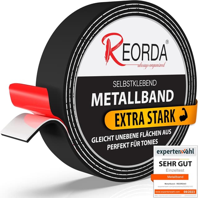 Detalle de REORDA® Metallband selbstklebend Schwarz (Eisenband) – extra stark für Tonies®-Figuren & Regale, 3 m