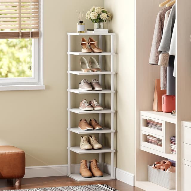 Detalle 2 de HOOBRO EWW22XJ01 scarpiera autoportante angolare a 8 livelli in stile vintage, bianco