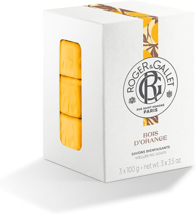 Detalle de Roger&Gallet Bois d’Orange – Set di saponette di benessere da 3 da 100 g (arancia amara, petit-grain, patchouli)