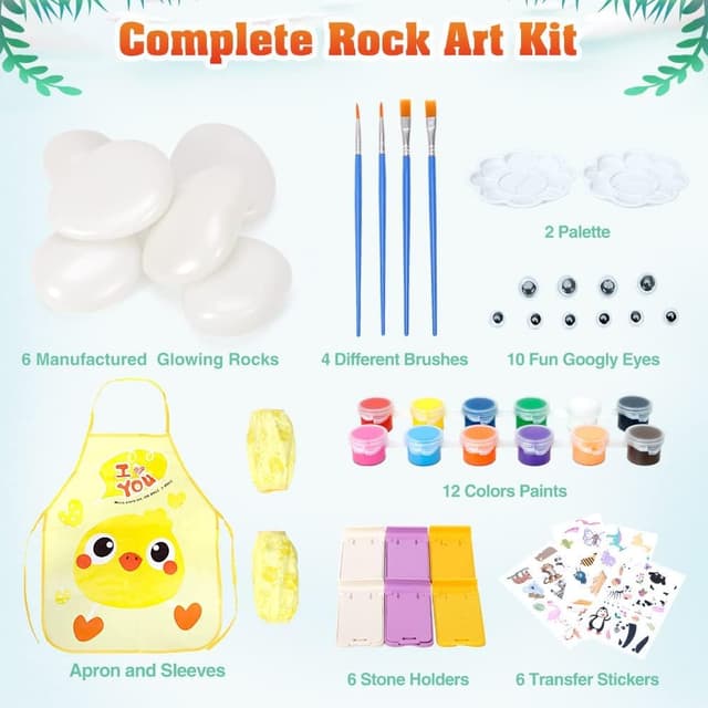Detalle de Lekebaby Rock Painting Kit (Glowing Animal Rocks) for Boys & Girls, age 3+