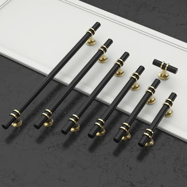 Detalle de Amerdeco maniglie mobili nero e oro 10 pezzi