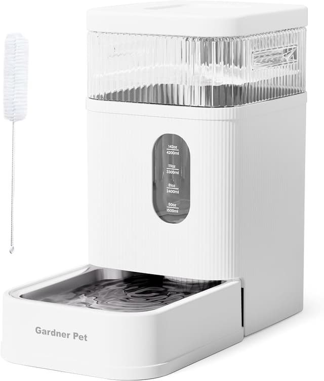 Detalle de Gardner Pet 8,5L automatischer Wasserspender mit Schwerkraftsystem (Edelstahlschüssel, BPA-frei, ohne Strom)