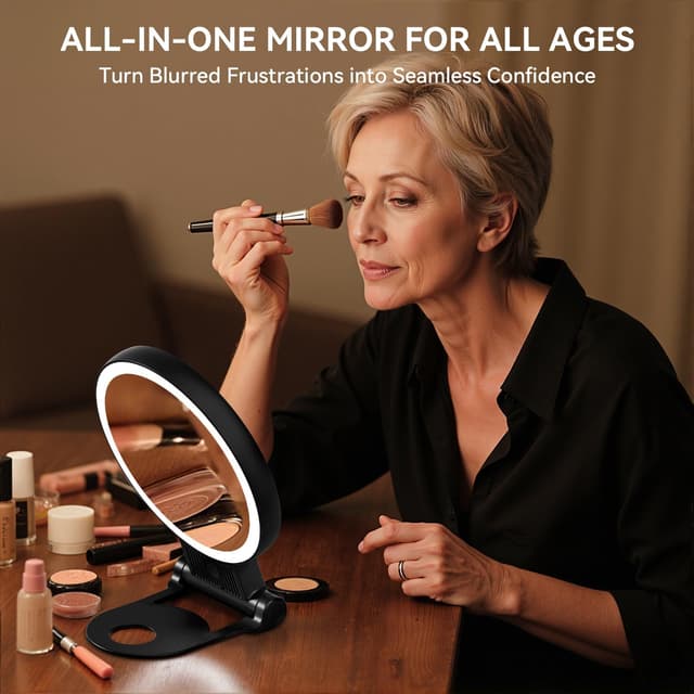 Detalle de Auxmir Kosmetikspiegel mit Beleuchtung – 30X/1X doppelseitig, dimmbar, 3 Lichtfarben, 2000 mAh, faltbar