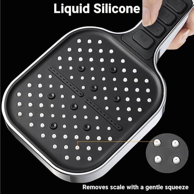 Detalle de HOAENTSA square high-pressure shower head with 2m hose (7+1 modes)