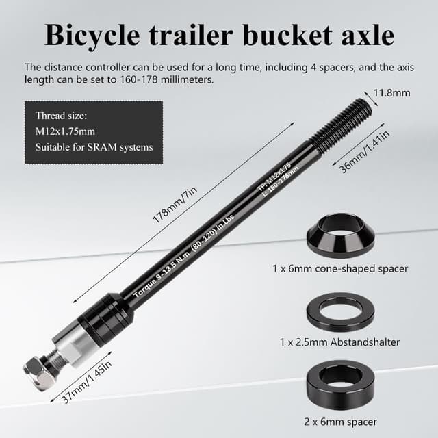 Detalle 2 de VOHESEA Steckachsen-Adapter M12 (160–178 mm) für Fahrradanhänger – mit Distanzstücken