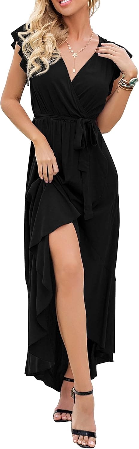 Detalle de GRECERELLE Women’s Boho Floral Wrap Maxi Dress with V-neck & Tie Belt