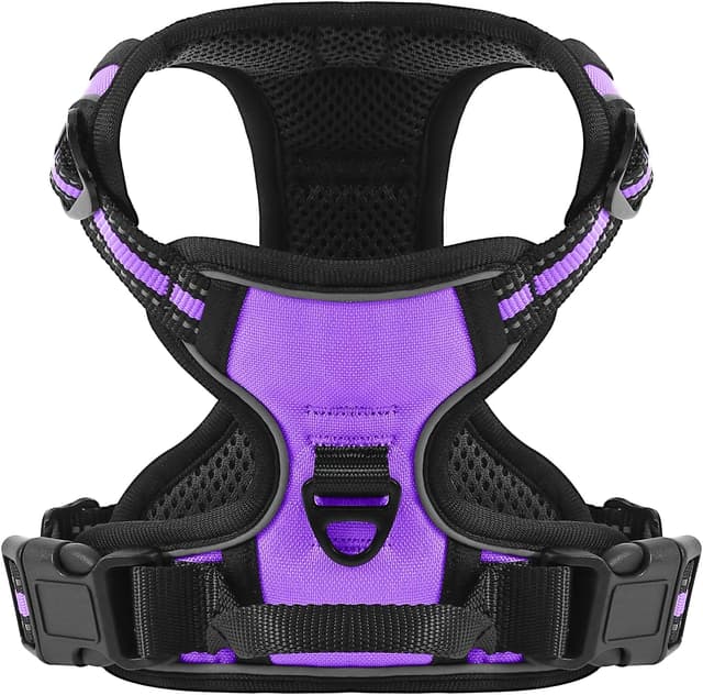 Detalle de Belababy reflective no-pull dog harness (Purple, Size S) with front clip and control handle