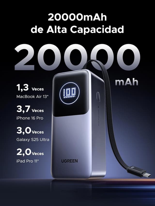 Detalle de UGREEN Nexode Power Bank 20000mAh ⚡ Carga Rápida PD 100W