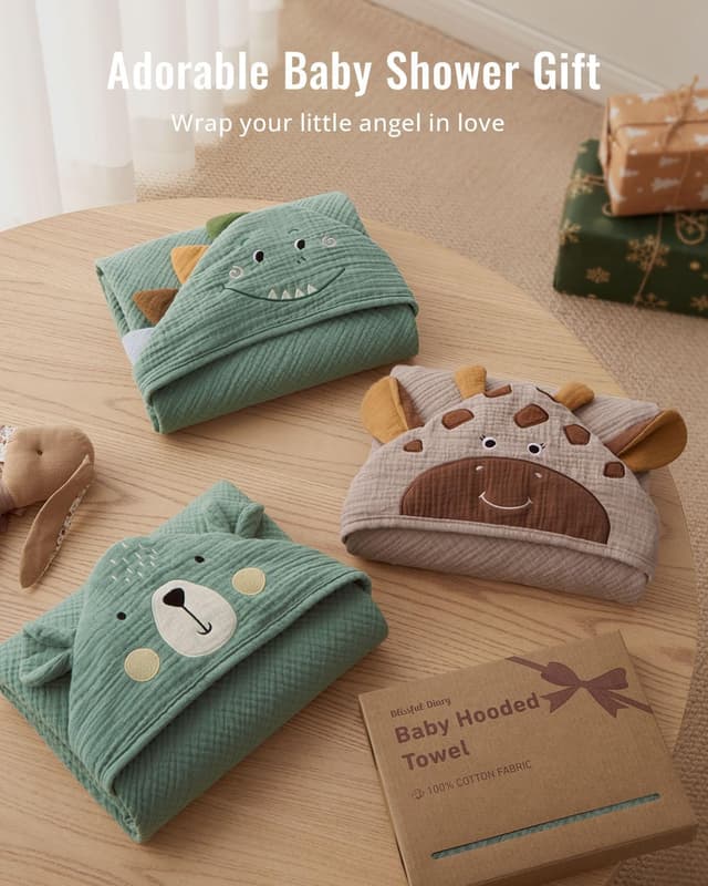 Thumbnail 5 de Blissful Diary Muslin Baby Hooded Towel 32"x32