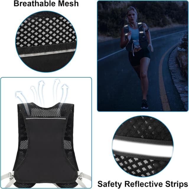 Detalle de Running Vest with Water Bladder for Women/Men – Breathable Hydration Backpack with Reflective Strips