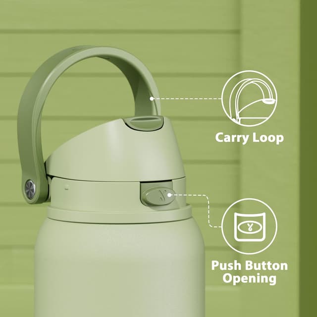 Detalle de Meoky 1182ml stainless steel sports water bottle with 2-in-1 straw & spout lid (sage)