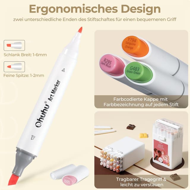 Thumbnail 1 de Ohuhu Alkoholmarker Set 24 Farben für Hauttöne