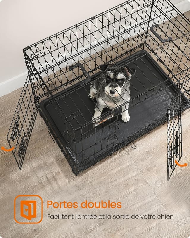 Detalle de Feandrea Cage pour chien pliable PPD30H, 2 portes et plateau amovible (taille M) – 77,5 x 48,5 x 55,5 cm
