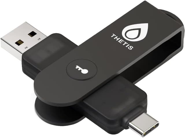 Detalle de Thetis Pro FIDO2-Sicherheitsschlüssel mit NFC und zwei USB-Anschlüssen (Typ A & Typ C) – für Windows, macOS und Linux