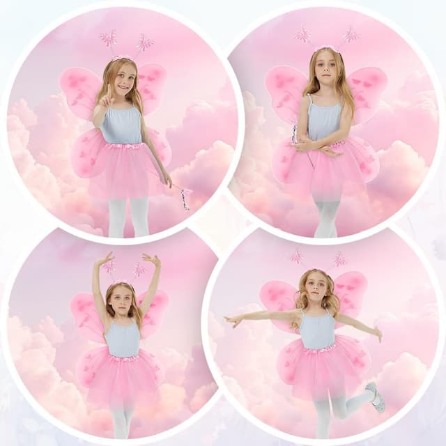 Detalle de AYBUY Kids Fairy Wings Costume Set (Butterfly Wings, Tutu, Magic Wand & Headband)