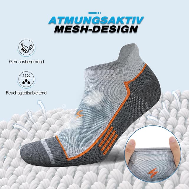 Detalle de Cirorld Sneaker Socken Herren/Damen – 6 Paar atmungsaktive Sportsocken mit Polsterung & Kompression, kurze Laufsocken (Gr. 37–46/43–46/47–50)