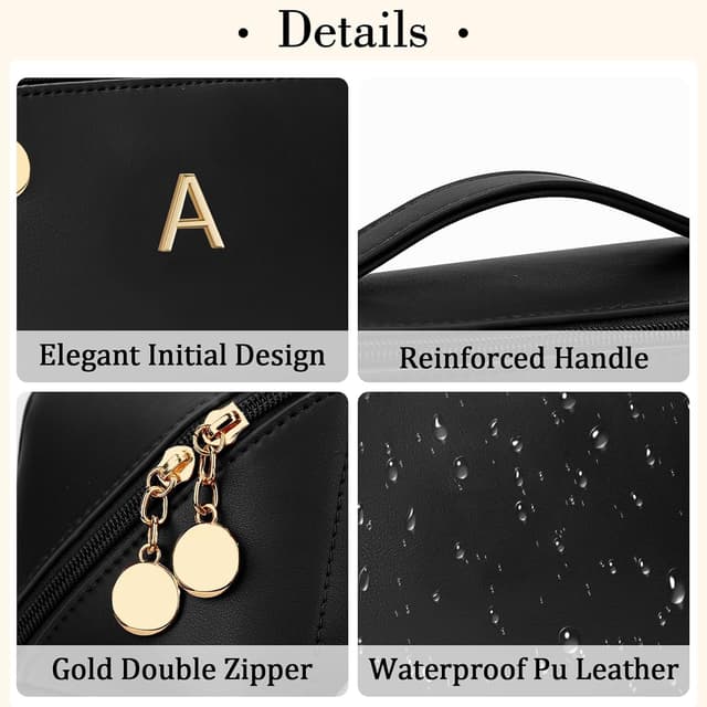 Detalle de CLOUDWINGS Personalized Initial Makeup Organizer Bag Set (Open-Flat Travel Cosmetic Bags, Black)