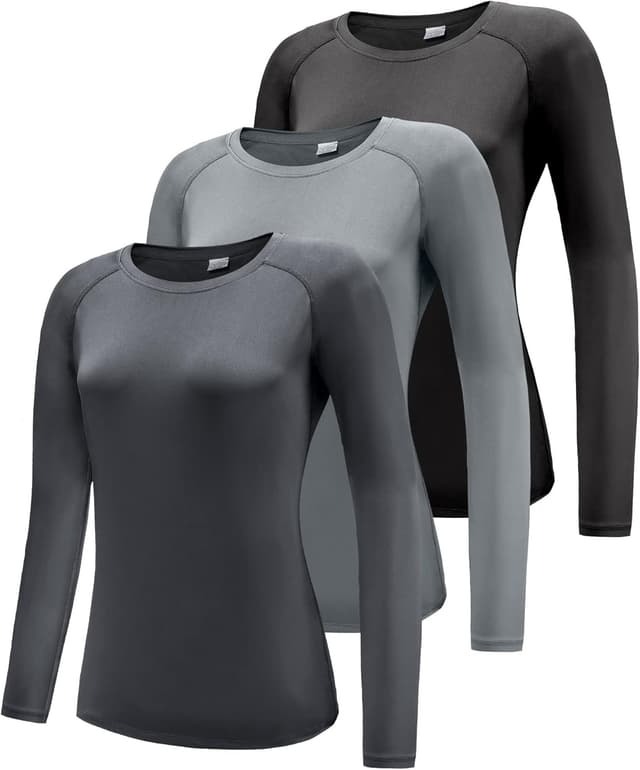 Detalle de Damen 3er-Set Langarmshirt von (Marke nicht angegeben) – UPF 50+ Funktionsshirt mit Schnell trocknender, atmungsaktiver Sportbekleidung
