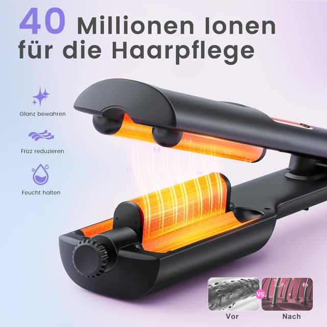 Detalle de 22/25/32/38 mm einstellbares Welleneisen für Haare (4-in-1) – Beach Waves & Mermaid-Waves Lockenstab in Roségold