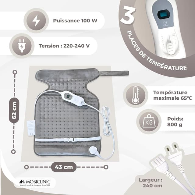 Thumbnail 1 de Mobiclinic® Coussin chauffant dos et nuque 62x43