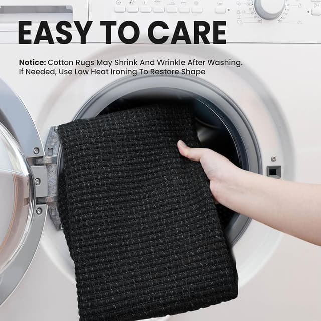 Detalle de EARTHALL Woven Area Rug 5x7 Ft (Black/Grey) Washable, Non-Slip Rubber Backed