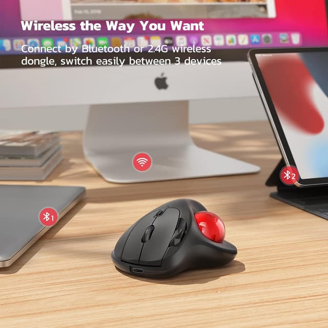 Detalle 2 de Nulea M501 rechargeable trackball mouse — ergonomic thumb control 🖱