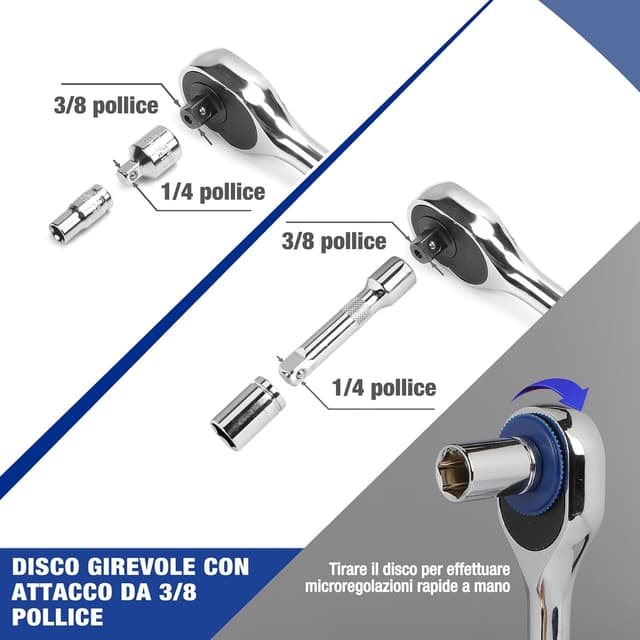 Detalle de WORKPRO Cofanetto prese Cr-V 1/4" e 3/8" con cricchetto a sgancio rapido (39 pezzi)