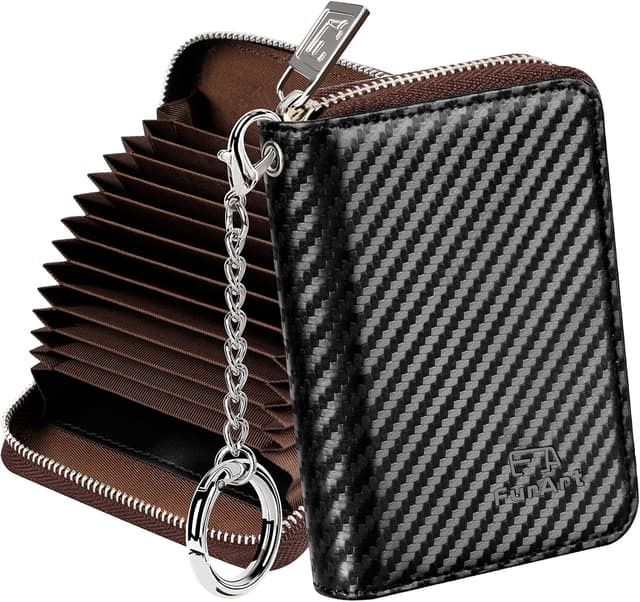 Detalle de FurArt Credit Card Wallet with Zipper, RFID Blocking & Keychain – Compact 15/16 Card Slots