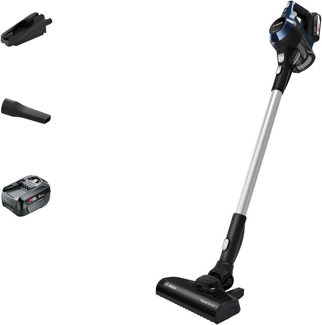 Detalle de Bosch Unlimited 6 BBS611GB cordless stick vacuum with accessories and docking station
