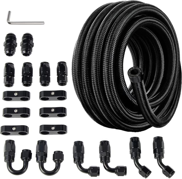 EVIL ENERGY 6AN Fuel Line Kit (6AN Nylon Braided Hose, 20 ft) with Swivel Ends & AN Fittings